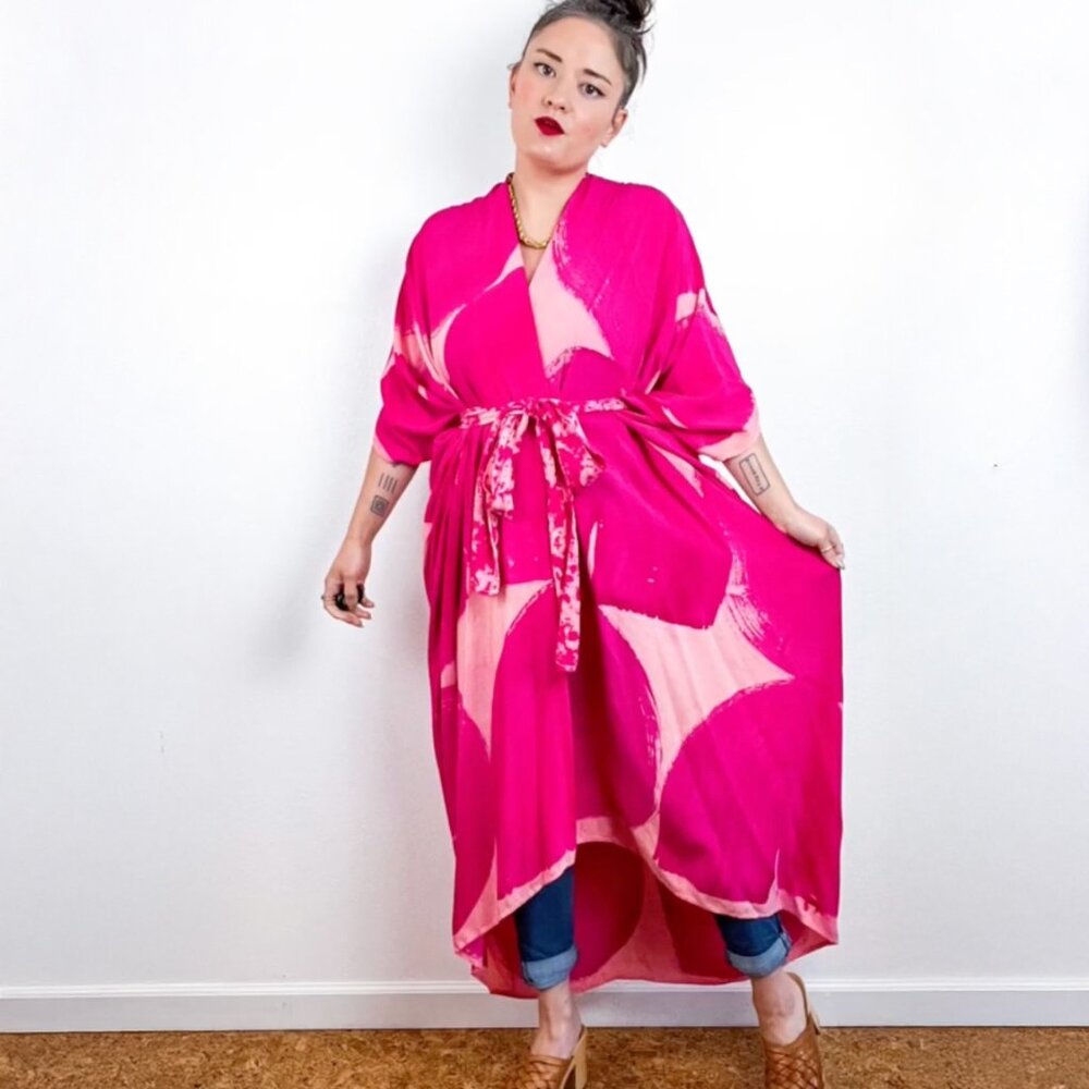 Tuesday Shop Pink Hand-dyed Kimono Robe Coverup One Size New